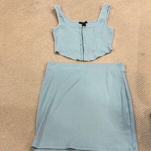 Forever 21 Light Blue Ribbed Pencil Skirt Set